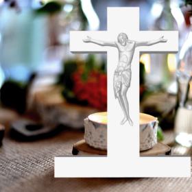 Silikonform + Fertige Dekoration - Jesus am Kreuz - Einschieber - Gießform Geschenk - Raysin - Gußform - Teelichthalter Selber machen