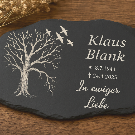 Schiefer Grabplatte Naturform Pusteblume Baum – Personalisiert Gravur – Memorial Grabschmuck Imprägniert & Wetterfest, Gedenkplatte GR28