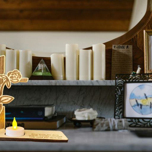 Kleiner Altar aus Holz mit Kreuz und Rose Teelichthalter Personalisiert mit eigenem Text Eigenes Design und Grafiken Taufe Genesung Trauer