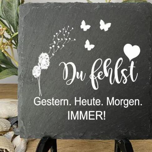 Du fehlst - Gedenktafel für Menschen Hund Katze Haustier Schiefer Urne Grabstein